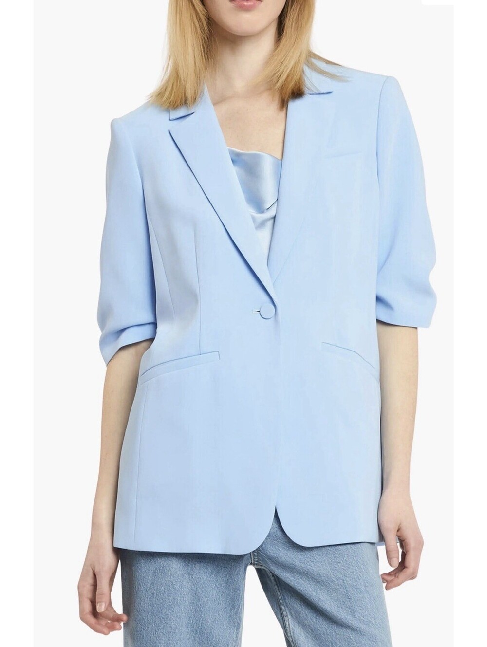 New Cinq A Sept Khloe Short-Sleeve Blazer In Blue Wisteria Size 14 $385